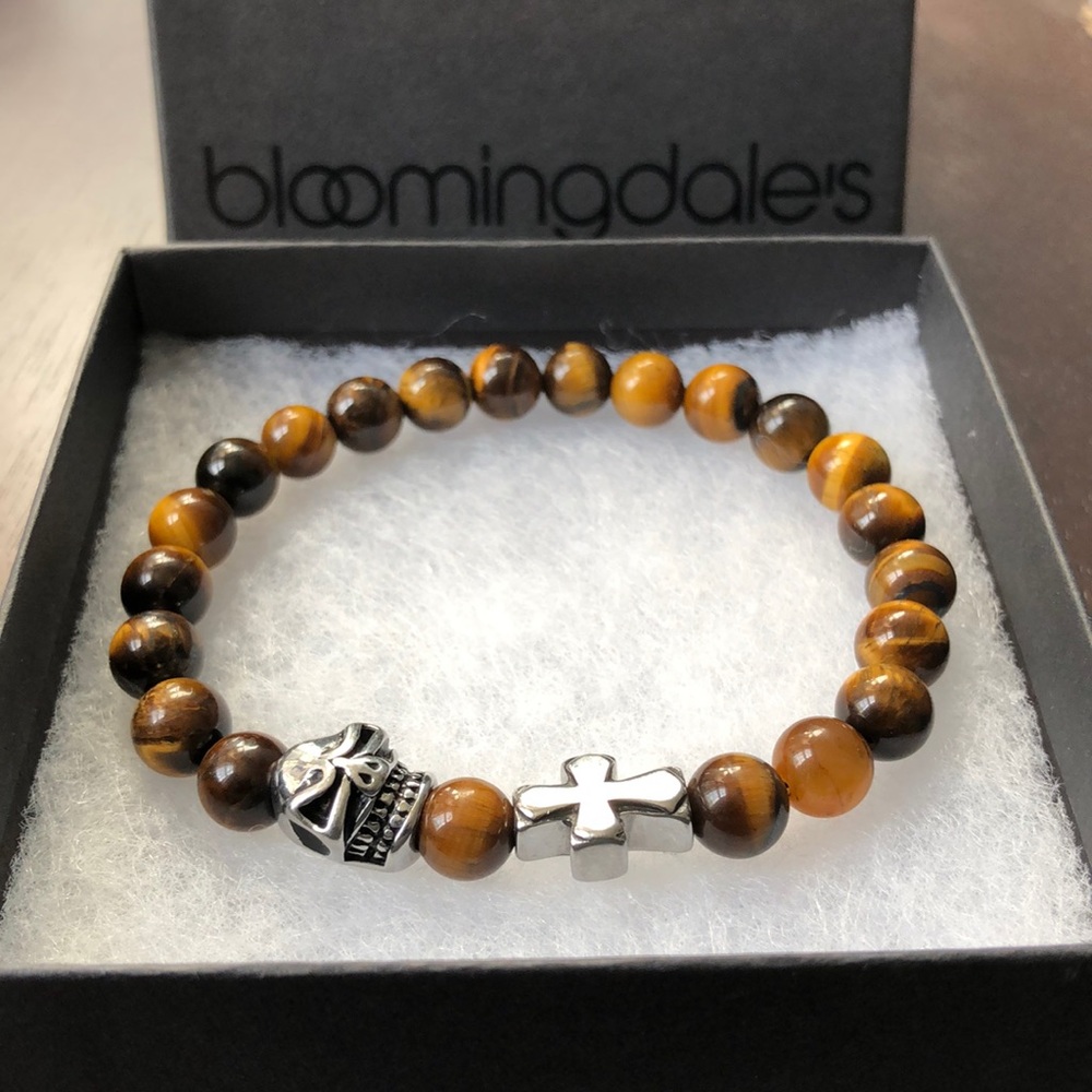 Men’s Skull & Cross Tiger’s Eye Beaded Bracelet